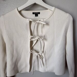 Wild Fable Juniors Medium Cream Tie Front Cardigan Sweater Women Long Sleeve
